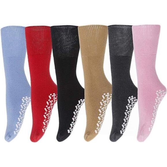 Womens Non-Slip Medical Non-Binding Socks, Cotton With Rubber Gripper Bottom - Picture 1 of 7